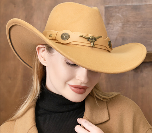 Steer Head Pointed Cowboy Fedora Panama Hat