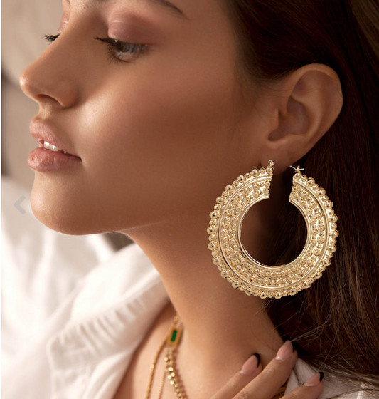 Bubble Textured Metal Hoop Pin Catch Earring