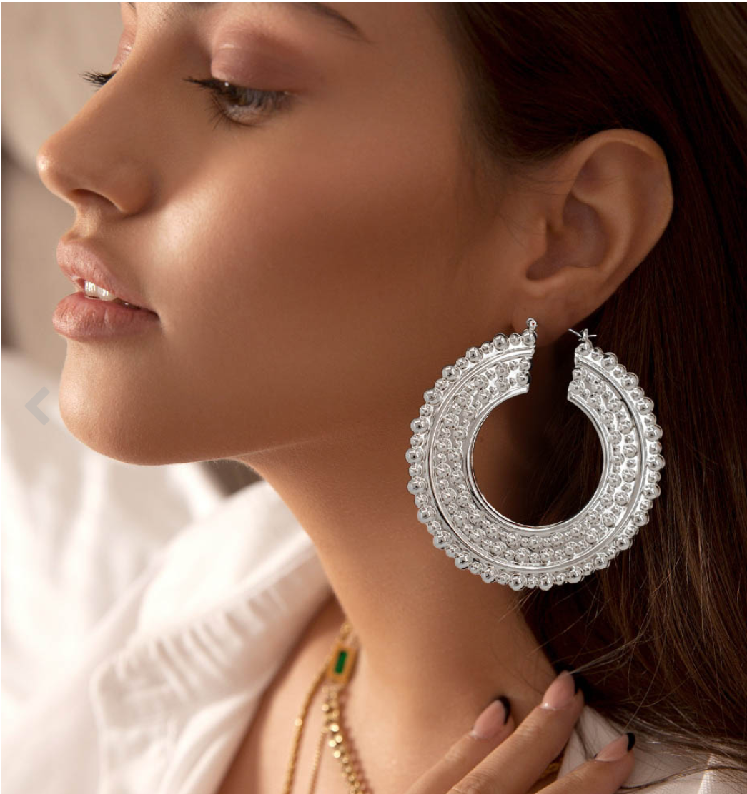 Bubble Textured Metal Hoop Pin Catch Earring